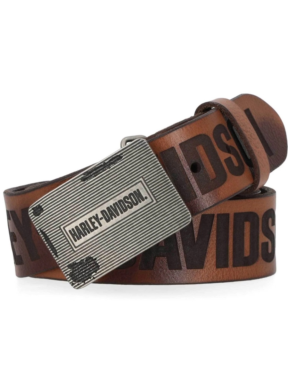 NEW Harley-Davidson Men's Grunge H-D Logo Repeat Genuine Leather Belt – Brown